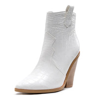 Santiag mi-haute argenté Simili Cuir Femme - Design argenté pointu à texture crocodile 4