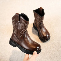 Santiag mi-haute noir Simili Cuir Fille - Broderies western et couture authentique 1