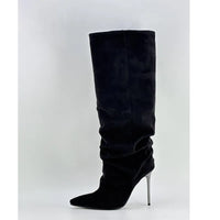 Santiag haute marron Daim Femme - Élégance plissée avec talon mince 2