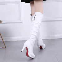 Santiag haute noir Synthétique Femme - Laçage arrière élégant au-dessus du genou 2