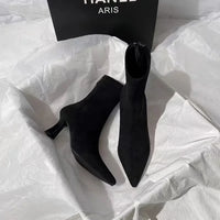 Santiag mi-haute marron clair Daim Femme - Bout pointu élégant avec talon fin 4