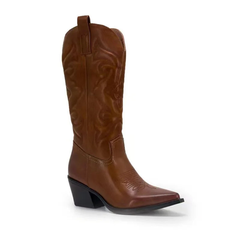 Santiag mi-haute argenté Simili Cuir Femme - Santiags argentées à broderies western