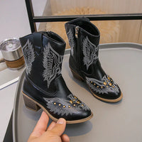 Santiag haute marron Synthétique Fille - Bottes marron, ailes brodées, clous dorés 4