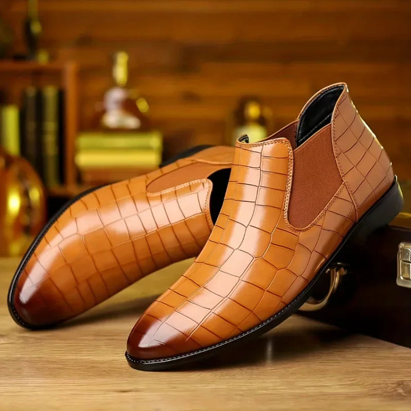 Santiag basse camel Simili Cuir Homme - Motif crocodile et bout arrondi 3