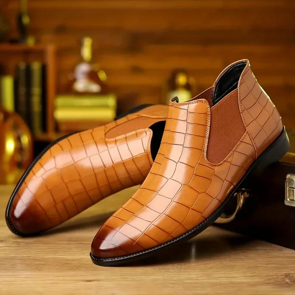 Santiag basse vert Simili Cuir Homme - Effet crocodile vert enjolivé élastiques