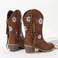 Santiag mi-haute marron Simili Cuir Fille - Broderies florales avec franges élégantes 6