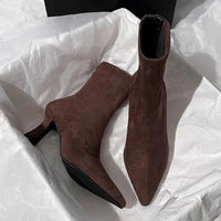 Santiag mi-haute marron clair Daim Femme - Bout pointu élégant avec talon fin 1