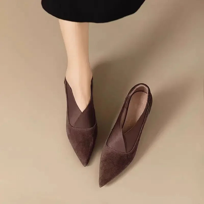 Bottine à talon marron foncé Daim Synthétique Femme - Bottines santiags à talons aiguilles chic 4