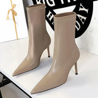 Santiag mi-haute noir Simili Cuir Femme - Bout pointu et coutures élégantes 4