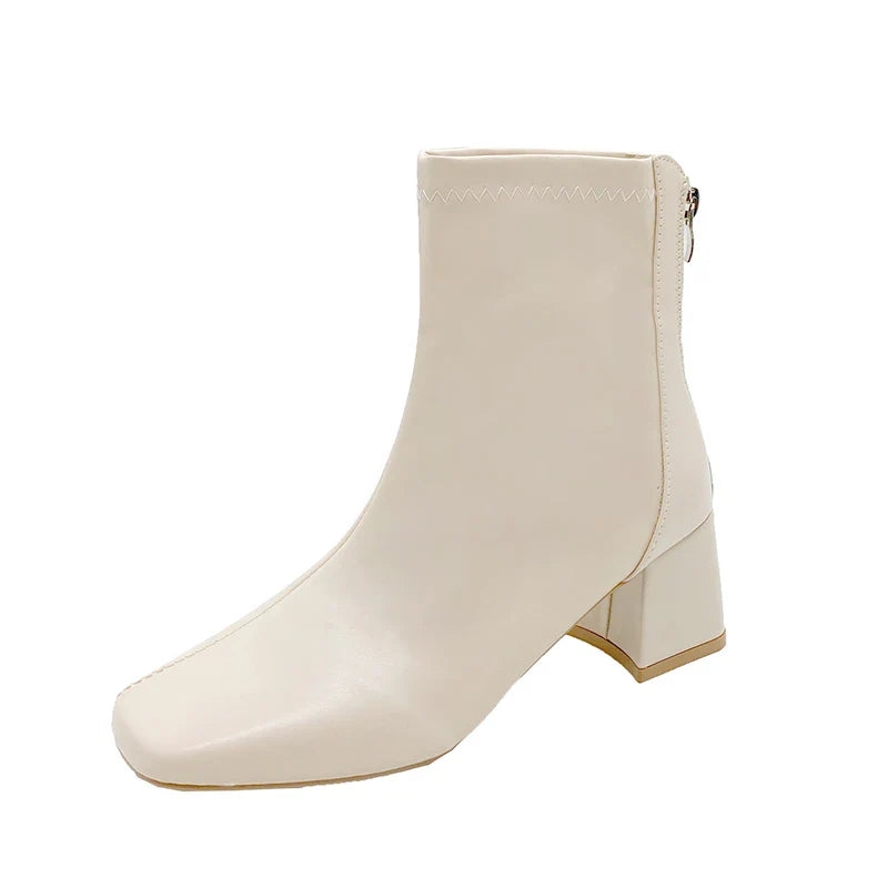 Santiag mi-haute camel Simili Cuir Femme - Bottes modernes à bout carré avec fermeture éclair