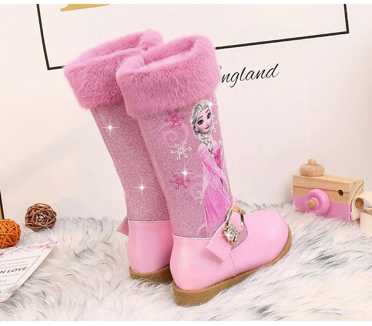 Santiag haute rose Simili Cuir Fille - Bottes roses à broderies et fourrure chic 4