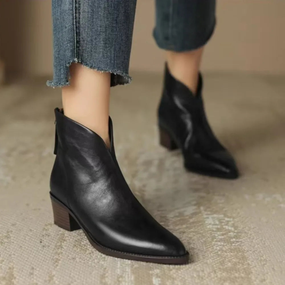 Bottine à talon noir Simili Cuir Femme - Style western noir à bout pointu 2