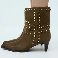 Santiag mi-haute marron Daim Femme - Clous dorés en motifs géométriques 3