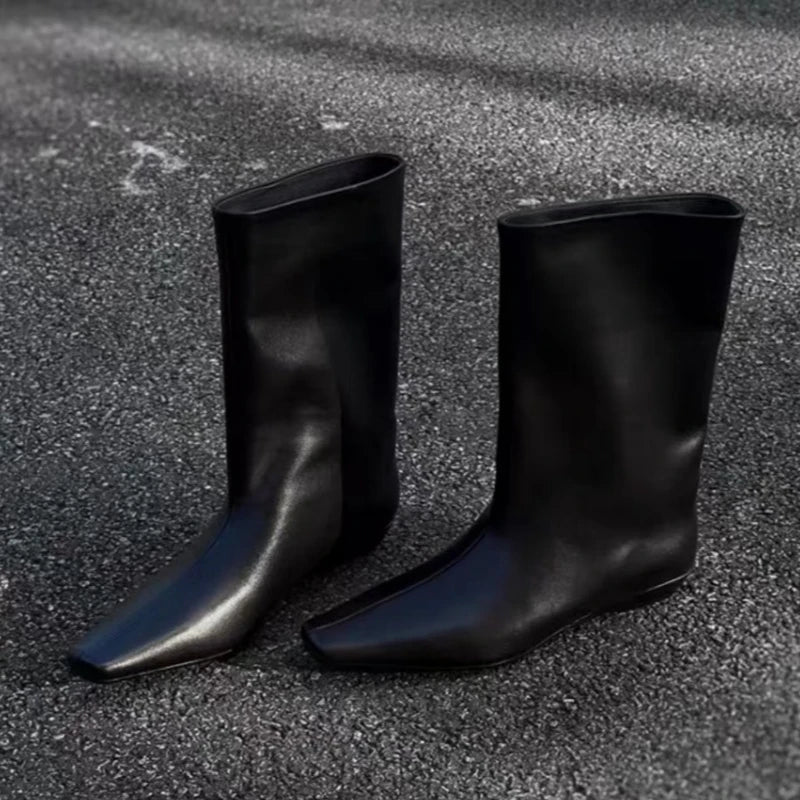Botte haute noir Synthétique Femme - Bottes santiags minimalistes au bout carré 4