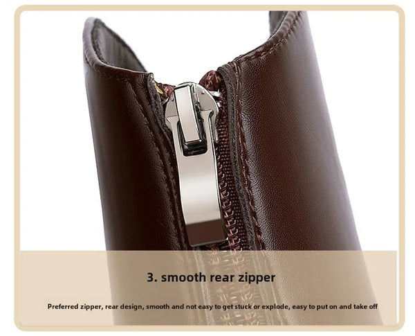 Santiag haute marron Cuir Femme - Bout pointu avec ornement métallique argenté