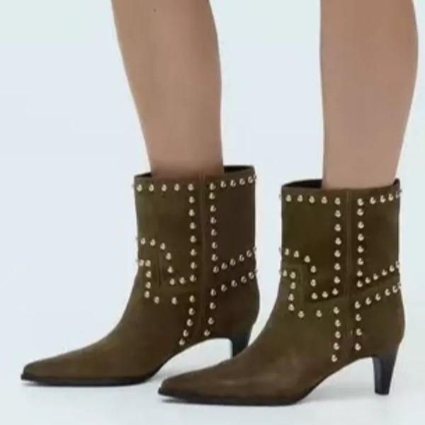 Santiag basse noir Synthétique Femme - Clous dorés et talon évasé chic