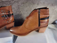 Santiag mi-haute noir Cuir Femme - Motif python et boucles argentées 4