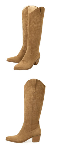 Santiag mi-haute camel Daim Synthétique Femme - Broderies florales élégantes et bout pointu 3