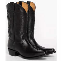 Santiag haute noir Cuir Femme - Bout pointu avec talons cubains élégants 1