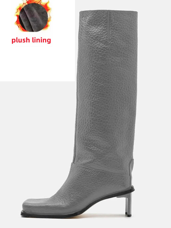 Santiag haute noir Synthétique Femme - Talons carrés, élégante texture grainée