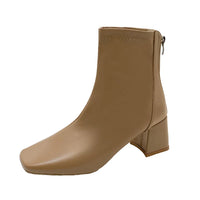 Santiag mi-haute camel Simili Cuir Femme - Bottes modernes à bout carré avec fermeture éclair 2
