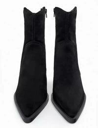 Santiag mi-haute noir Daim Femme - Talon carré élégant et bout pointu 4