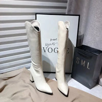Botte haute blanc Simili Cuir Femme - Élégantes bottes blanches à bout pointu 2