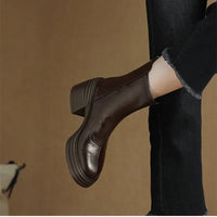 Santiag mi-haute marron foncé Synthétique Femme - Talon épais et bout carré distinctif 1