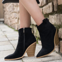 Santiag mi-haute noir Simili Cuir Femme - Talon compensé moderne et couture zigzag 3