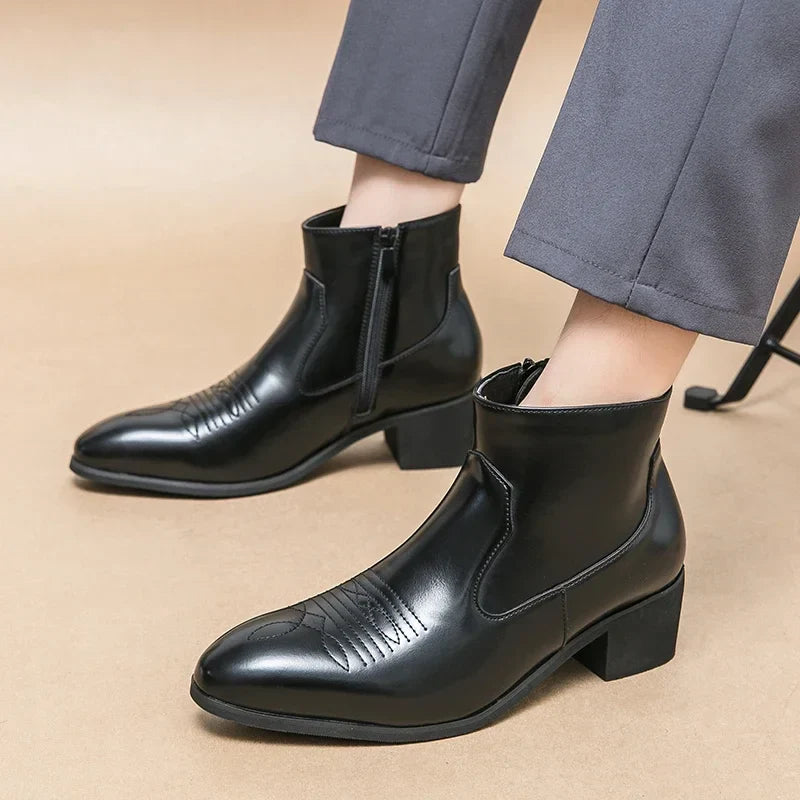 Santiag basse noir Simili Cuir Homme - Chelsea élégante à bout pointu 2