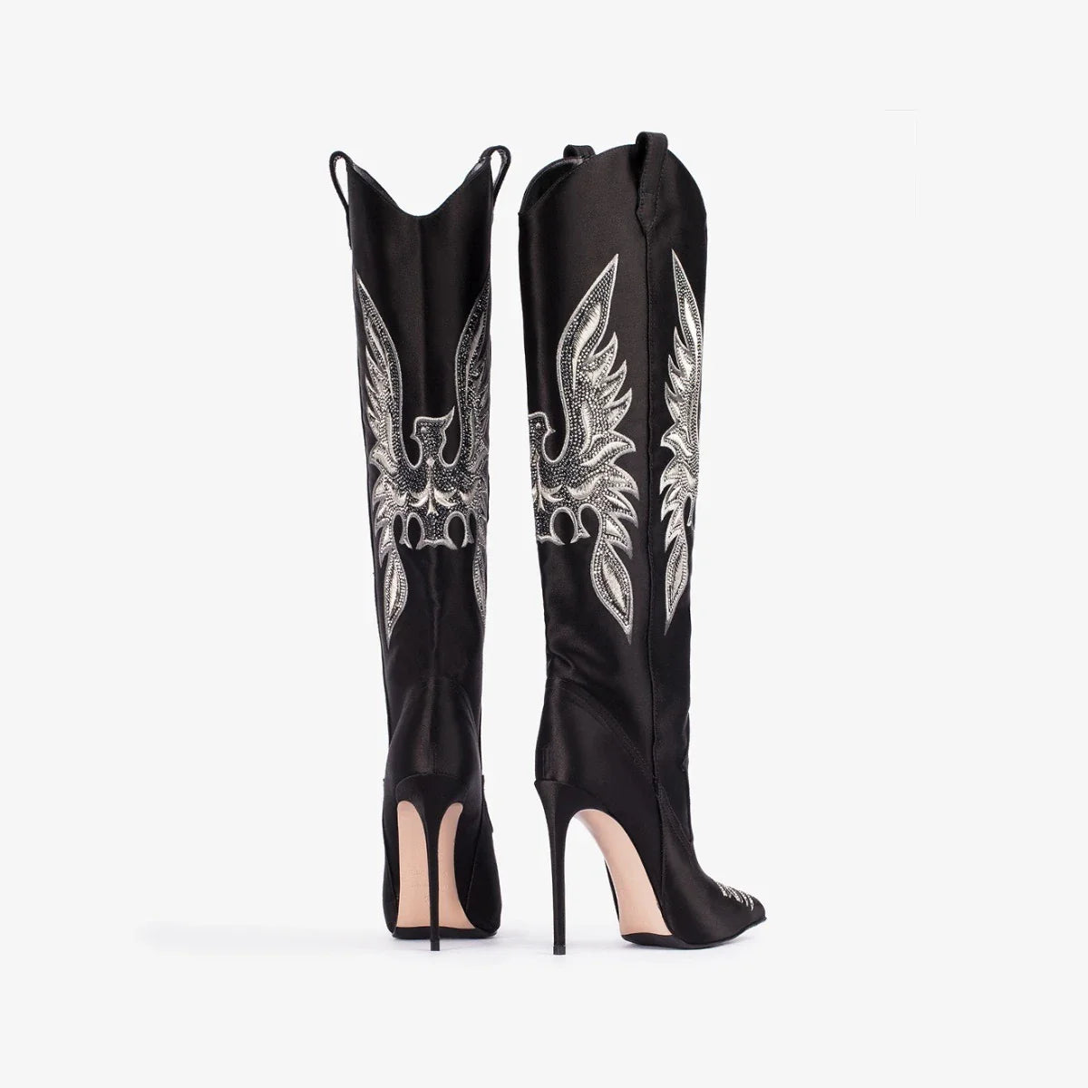 Santiag haute noir Synthétique Femme - Motifs brodés aigle argenté 3