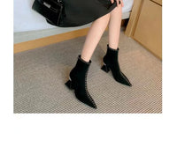 Santiag mi-haute noir Daim Synthétique Femme - Bout pointu avec clous métalliques 3