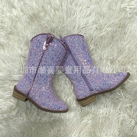 Santiag mi-haute multicolore Simili Cuir Fille - Motif peau de vache noir et blanc 4