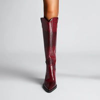 Santiag haute rouge Synthétique Femme - Motif crocodile élégant et bout pointu 5