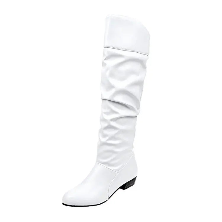 Botte haute blanc Simili Cuir Femme - Santiags blanches à tige plissée