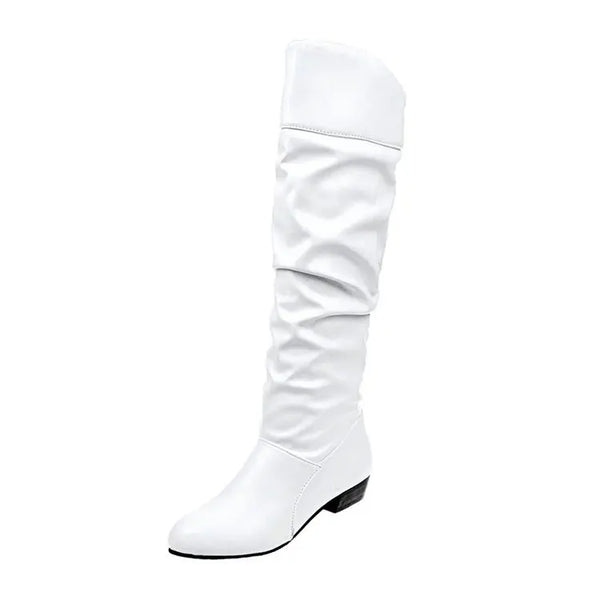 Botte haute blanc Simili Cuir Femme - Santiags blanches à tige plissée