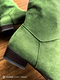Santiag haute vert Daim Femme - Bottes élégantes à bout pointu unique 2