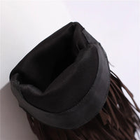 Santiag haute marron Daim Synthétique Femme - Franges longues avec talon cubique 3