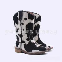 Santiag mi-haute multicolore Simili Cuir Fille - Motif peau de vache noir et blanc 3