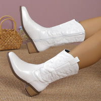 Santiag mi-haute blanc Synthétique Femme - Style western avec broderies élégantes 4