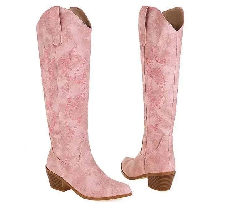 Santiag haute rose Simili Cuir Femme - Broderies florales roses élégantes et uniques 5