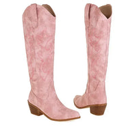 Santiag haute rose Simili Cuir Femme - Broderies florales roses élégantes et uniques 5
