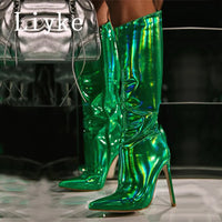 Santiag haute rose Synthétique Femme - Talon aiguille et finition brillante chic 2