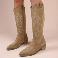 Santiag mi-haute marron clair Simili Cuir Femme - Broderies western et bout pointu élégant 3