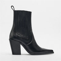 Santiag mi-haute noir Cuir Femme - Bout pointu et talon carré chic 4