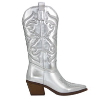 Santiag mi-haute doré Synthétique Femme - Style moderne avec broderies élégantes 4