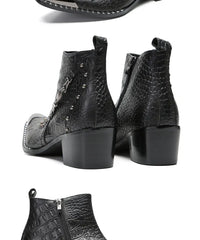 Santiag mi-haute noir Cuir Homme - Bout métallique avec clous et texture croco 8