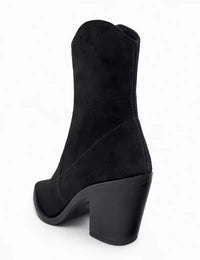 Santiag mi-haute noir Daim Femme - Talon carré élégant et bout pointu 1