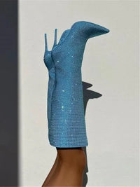 Botte haute bleu Daim Synthétique Femme - Santiags bleues pailletées au bout pointu 4
