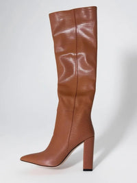 Botte haute marron Daim Synthétique Femme - Santiags marron au bout pointu élégant 2